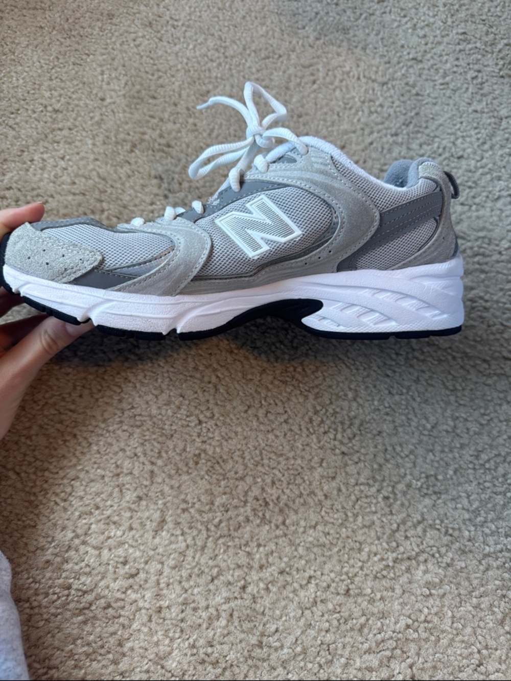 New Balance 530 Light Gray Mesh & Suede Sneakers - Picture 3 of 6